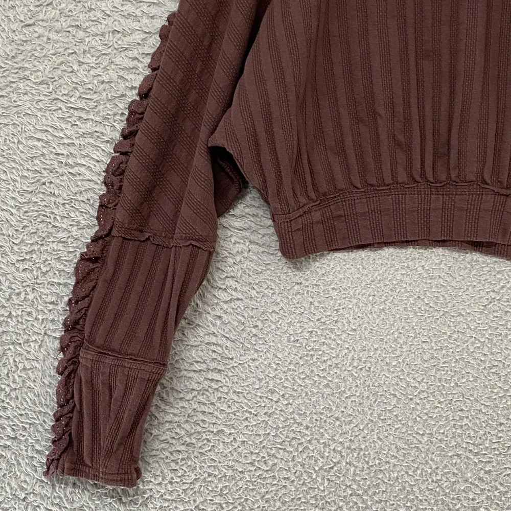 Free People More‎ Romance Top Womens XS Cropped Ruffle Lace Boho Brown Victorian